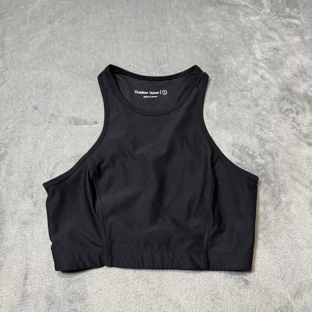 Outdoor Voices Sports‎ Bra Women Small Pure Black Athena Crop Tank Top Stretch